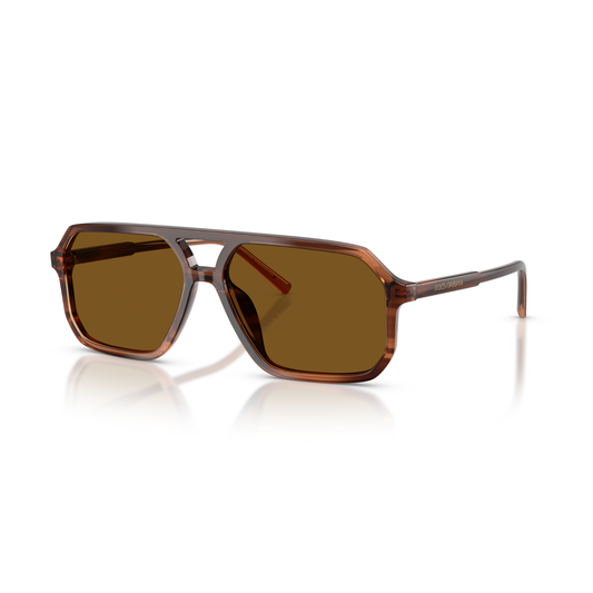 Lentes De Sol Dolce & Gabbana DG4541 Transp Brown On Striped Brown Dark Brown Polar Café/Marrón